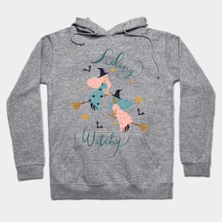 "Feeling Witchy" - Hand lettered // Pink and Blue haired witches (Halloween design) Hoodie